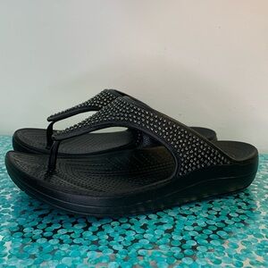 Crocs Sloane Platform Flip Fit Flop Wedge HighHeel Thong Sandal Black 10 sparkle